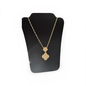Gold Clover Pendant Necklace | Pavé Crystal Double Clover Chain |